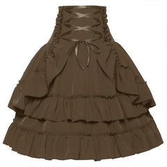 Gothic Black Lolita Steampunk High Waist Skirt with Ruffles