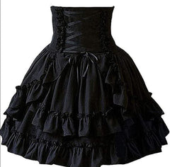 Gothic Black Lolita Steampunk High Waist Skirt with Ruffles