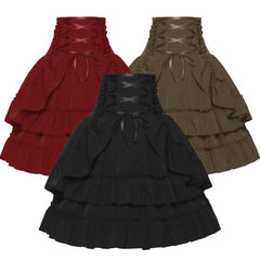 Gothic Black Lolita Steampunk High Waist Skirt with Ruffles