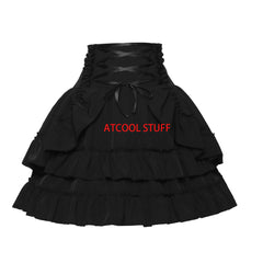 Gothic Black Lolita Steampunk High Waist Skirt with Ruffles